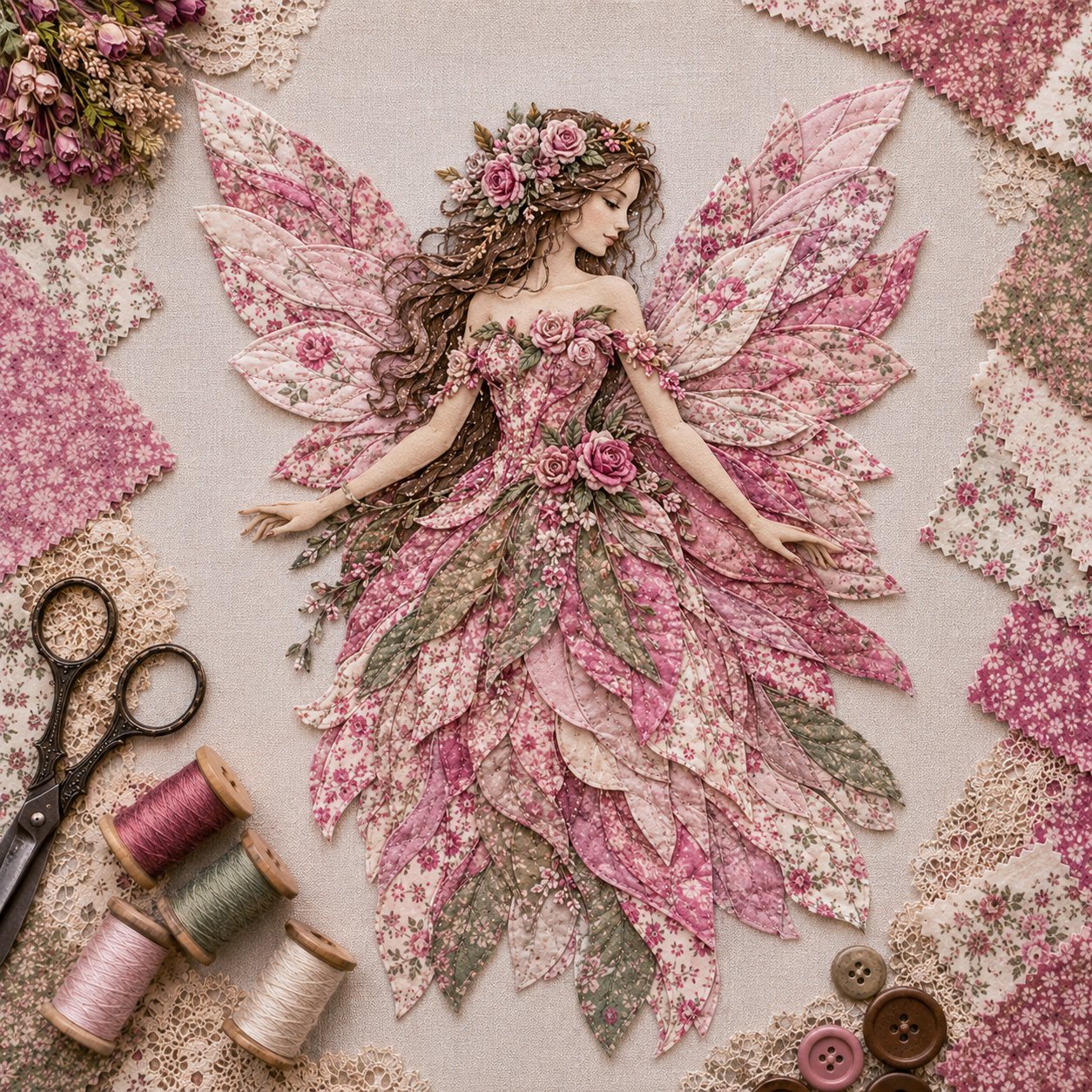 🧚‍♀️🌸 Premium Fairy Patchwork DIY Kit | High-Quality Layered Fabric with Floral Wings DIY Handmade Fantasy Wall Decor ✨