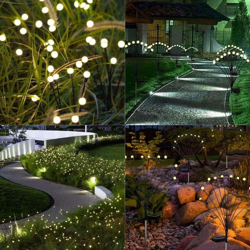 💡Solar Firefly Garden Lights 4/8 Pack – Waterproof Outdoor Stake Lights, 32/64 LED Flickering Firefly Glow Solar Pathway Lights for Yard, Patio & Landscape Decor