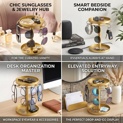 🕶️✨360° Rotating Sunglasses Organizer Stand — Eyewear Rack with Tray