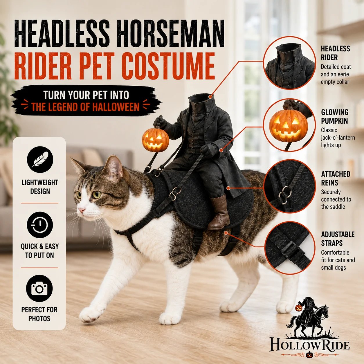🎃 Headless Phantom Rider Pet Costume – Spooky Halloween Horseman Outfit for Dogs & Cats