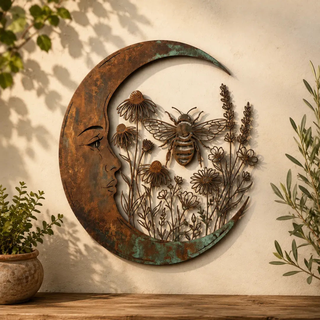 ⏰ LAST DAY  - Handcrafted Metal Crescent Moon Owl Wall Art 🌙🦉 A Timeless Garden Accent Inspired by Nature