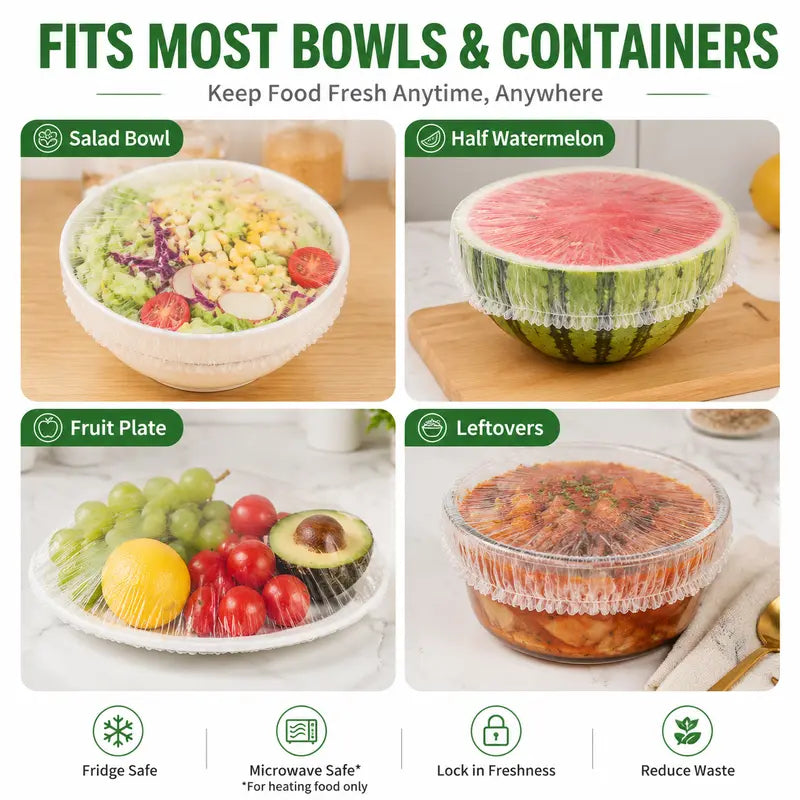 🛡️100 PCS Disposable Stretch Food Covers for Bowls & Plates