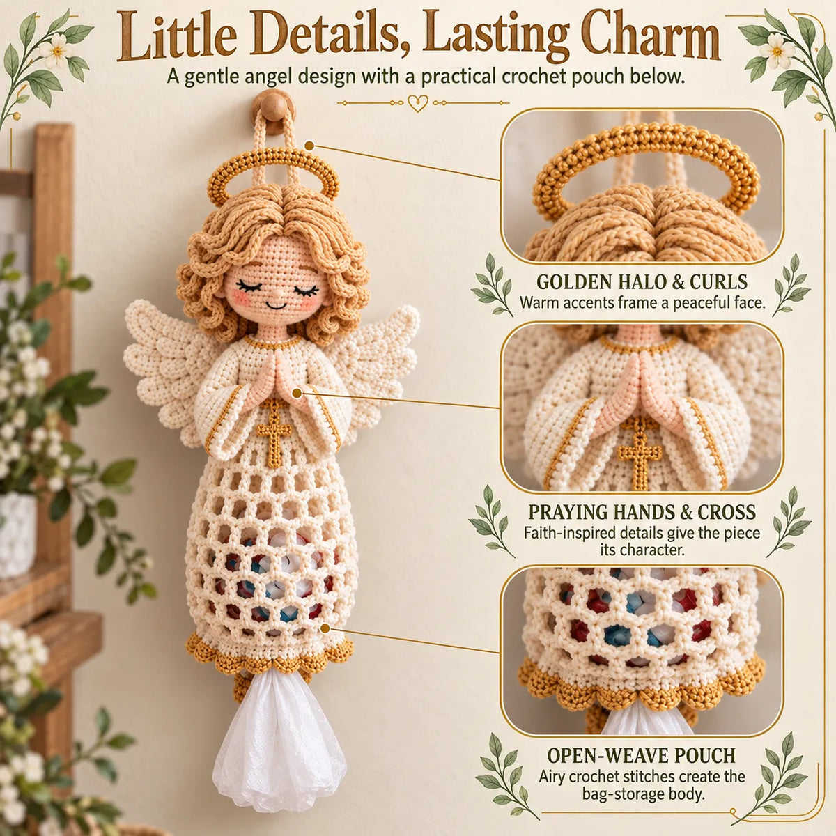 🧶 Blessed Home DIY Crochet Bag Holder Kit with Faith-Inspired Figures 🕊️