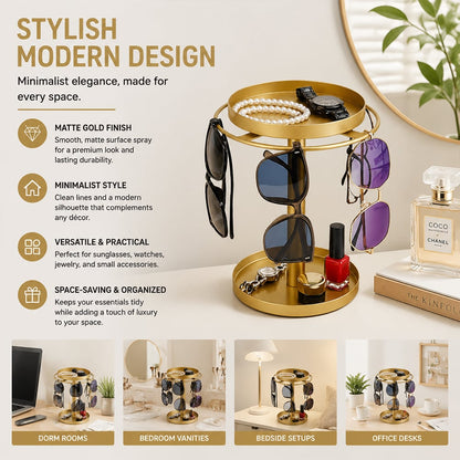 🕶️✨360° Rotating Sunglasses Organizer Stand — Eyewear Rack with Tray