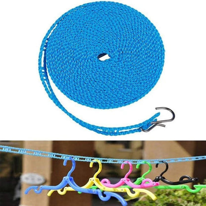 Adjustable Windproof Clothesline with Hooks - Portable Heavy Duty Travel Laundry Line for Outdoor, Backyard, Camping & Indoor Drying