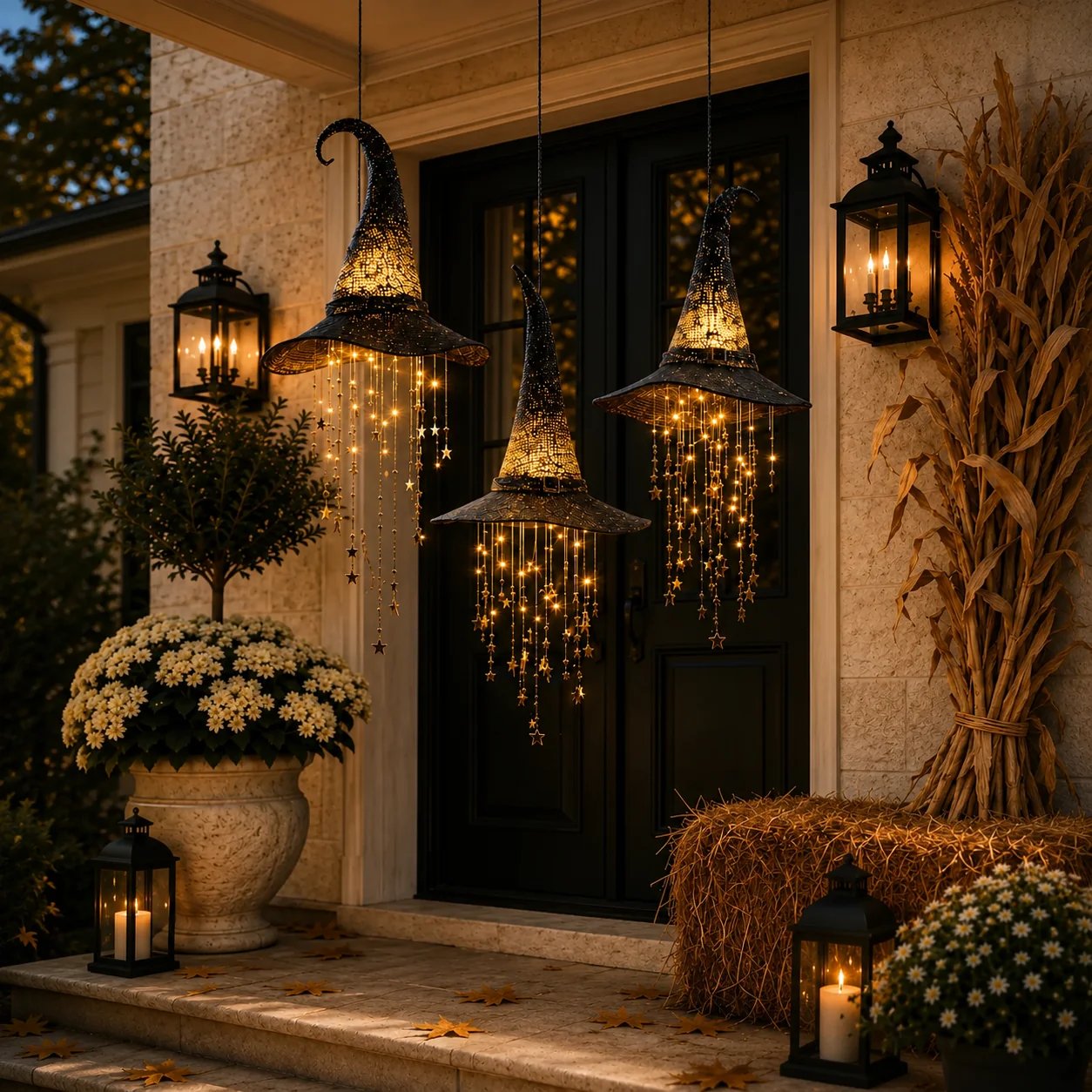 3-Piece Lighted Witch Hat Set with Cascading Stars