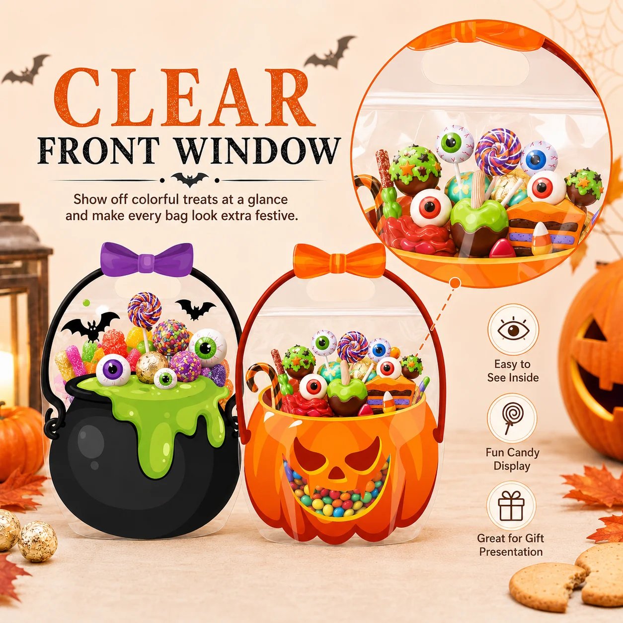 🎃Halloween Plastic Goodie Bags, Candy Gift Bags with Handle