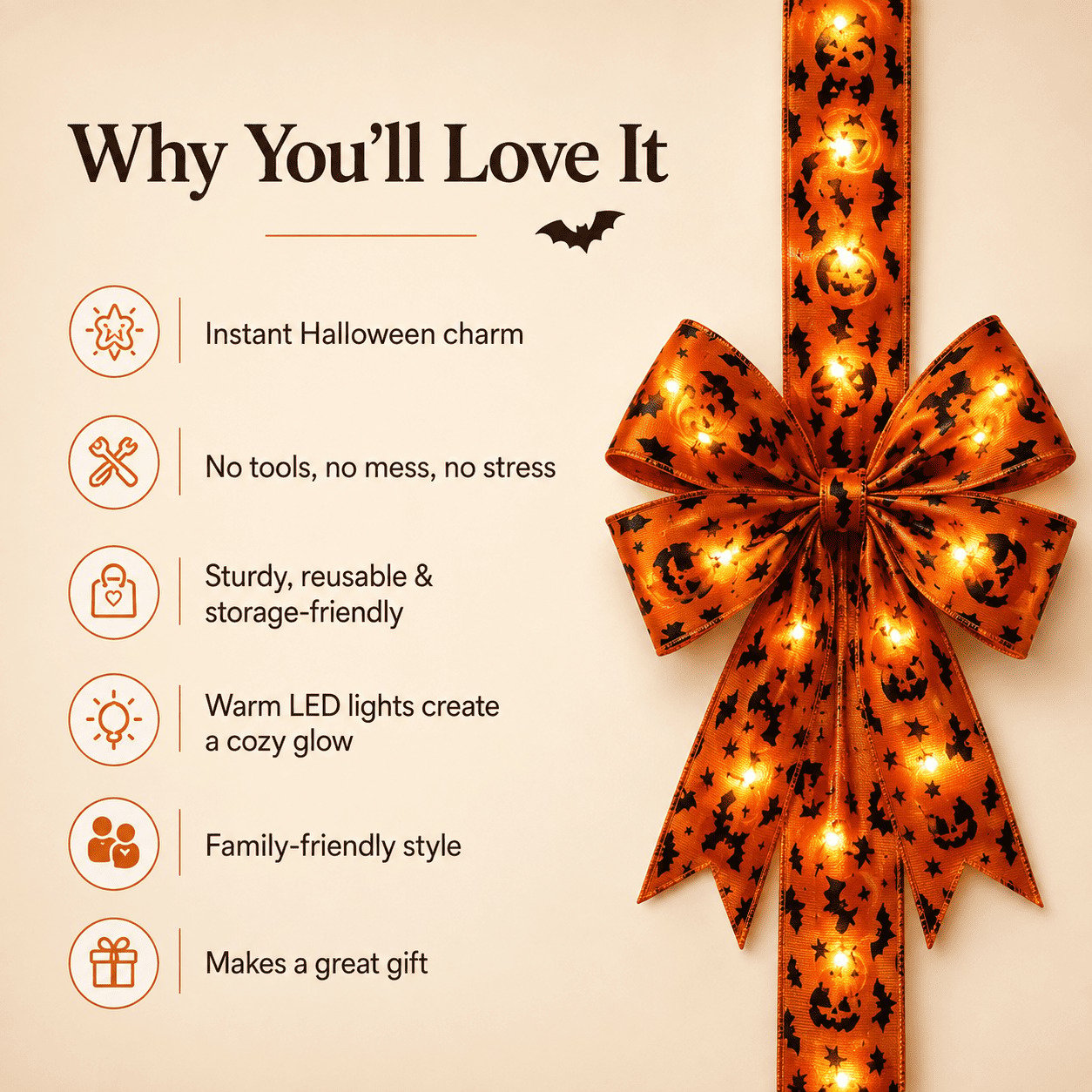 🔥Last Day 50% OFF 🎃Light-Up Halloween Cabinet Door Bow / Ribbon Decor