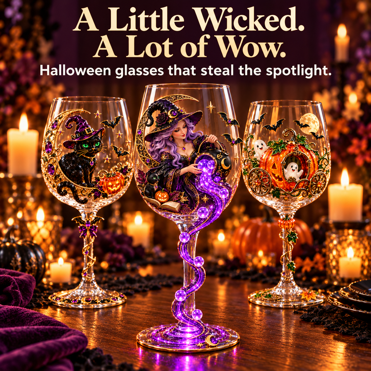 🎃 Enchanted Halloween Wine Glass – ✨ Stunning 3D Details for Spooky Sips & Magical Nights