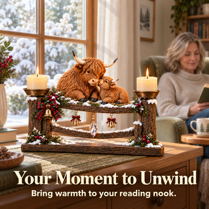 🎄 Highland Cow Mama & Baby Double Candle Holder – 🕯️ A Heartwarming Christmas Centerpiece