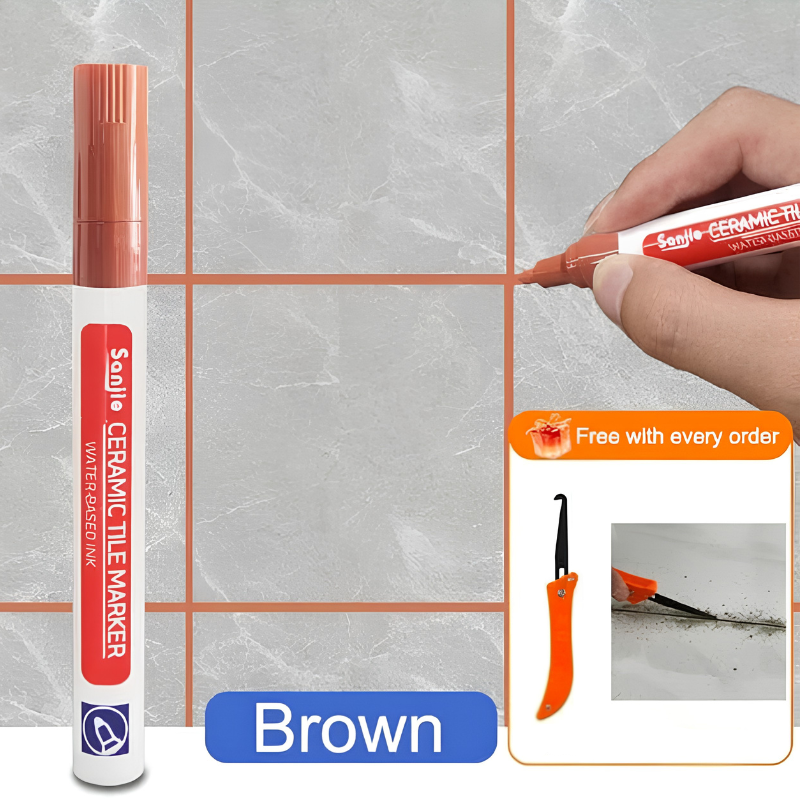 TileMarker 1+2 FREE - Anti-Mold Ceramic Tile Joint Pen Marker with Grout Hook Knife