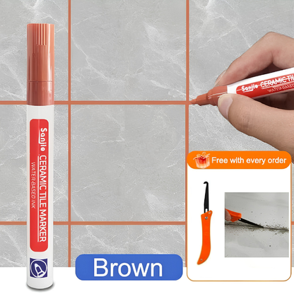 TileMarker 1+2 FREE - Anti-Mold Ceramic Tile Joint Pen Marker with Grout Hook Knife