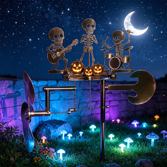 🔥HOT SALE 49% OFF💀🎃Halloween Skeleton Metal Drummer Kinetic Wind Spinner
