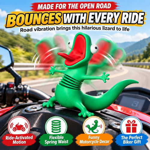 🏍️ Wobbling Spring Lizard Motorcycle Ornament – Funny Road-Vibration Rider Buddy
