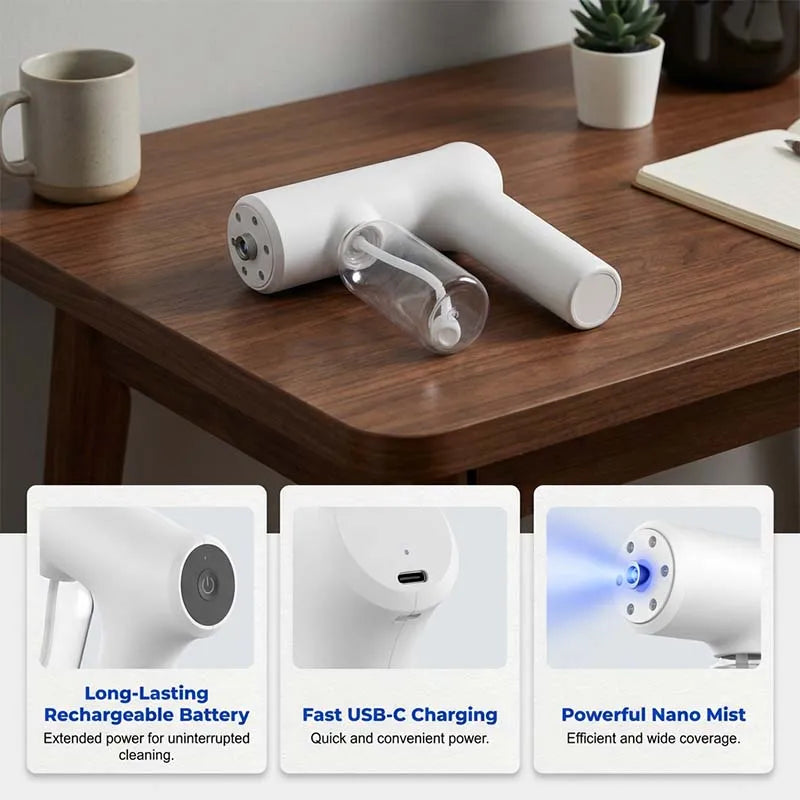 🚫 Cordless Nano Atomizer – Touchless Disinfecting, Blue Light – For Home, Office & Car 🏠