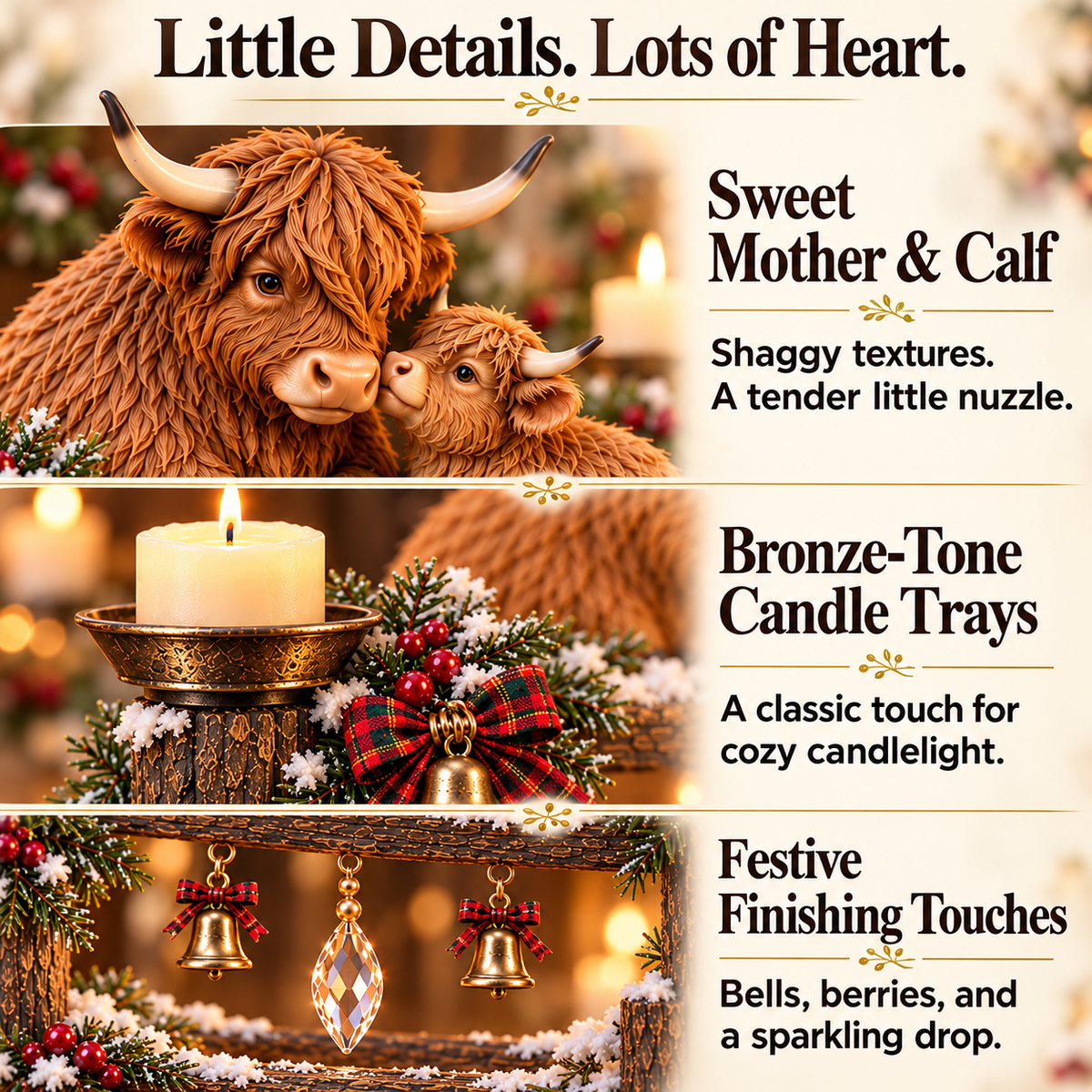 🎄 Highland Cow Mama & Baby Double Candle Holder – 🕯️ A Heartwarming Christmas Centerpiece