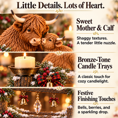 🎄 Highland Cow Mama & Baby Double Candle Holder – 🕯️ A Heartwarming Christmas Centerpiece
