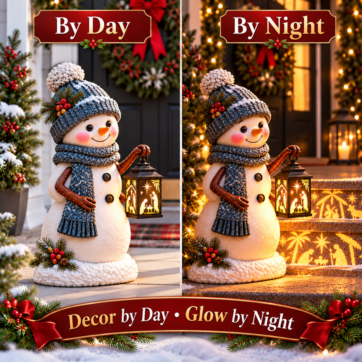 ⛄ Last Day 49% Snowman Nativity Glow™ –  Christmas Step Light with Holy Family Projection