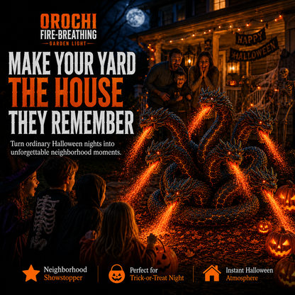 🎃 Fire-Breathing Orochi Solar Garden Light – Epic Multi-Headed Dragon Halloween Decor