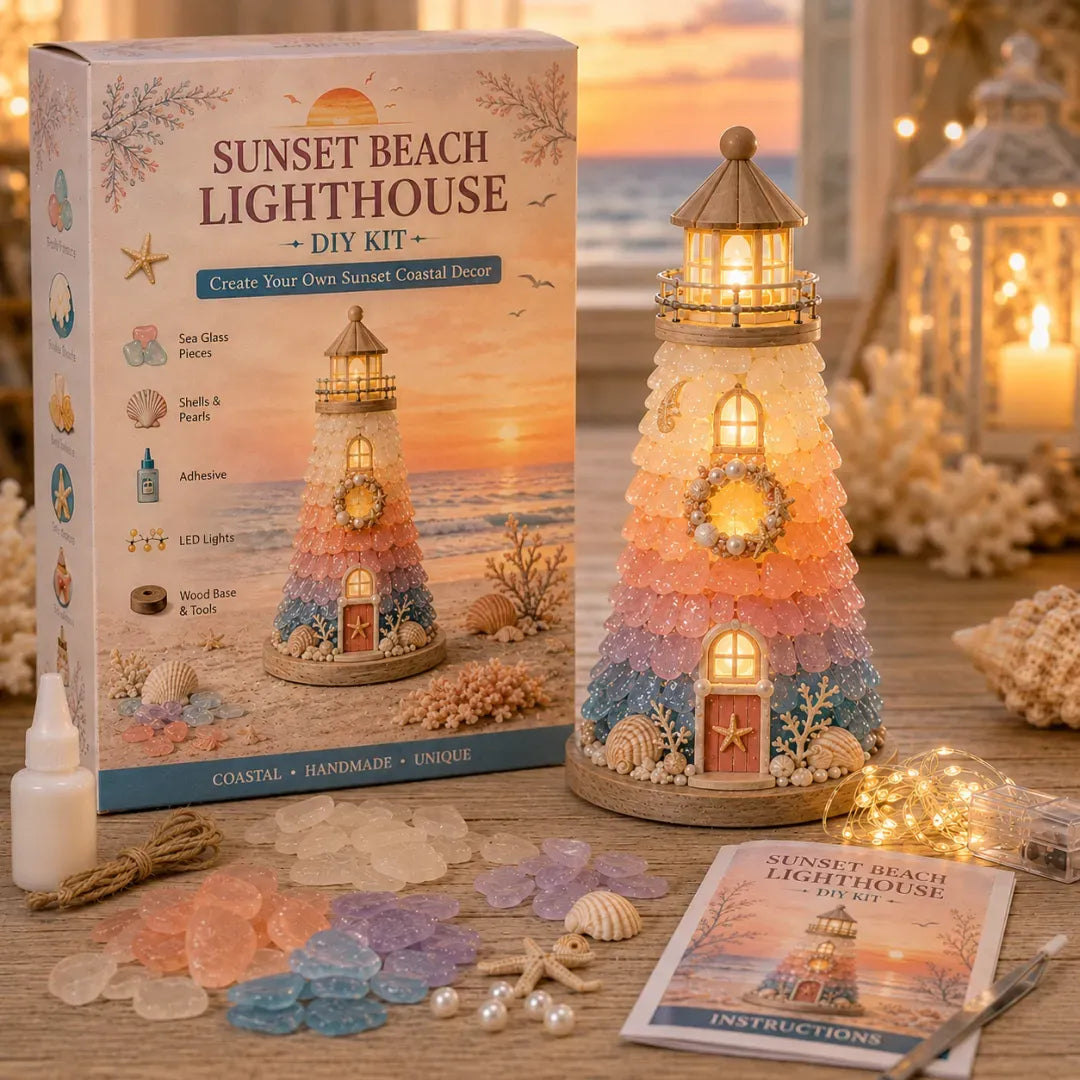💥  💙 DIY Sea Glass Lighthouse Kit – Light-Up Coastal Craft & Handmade Home Decor