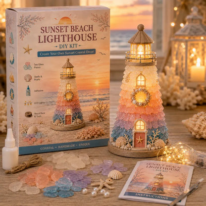 💥  💙 DIY Sea Glass Lighthouse Kit – Light-Up Coastal Craft & Handmade Home Decor