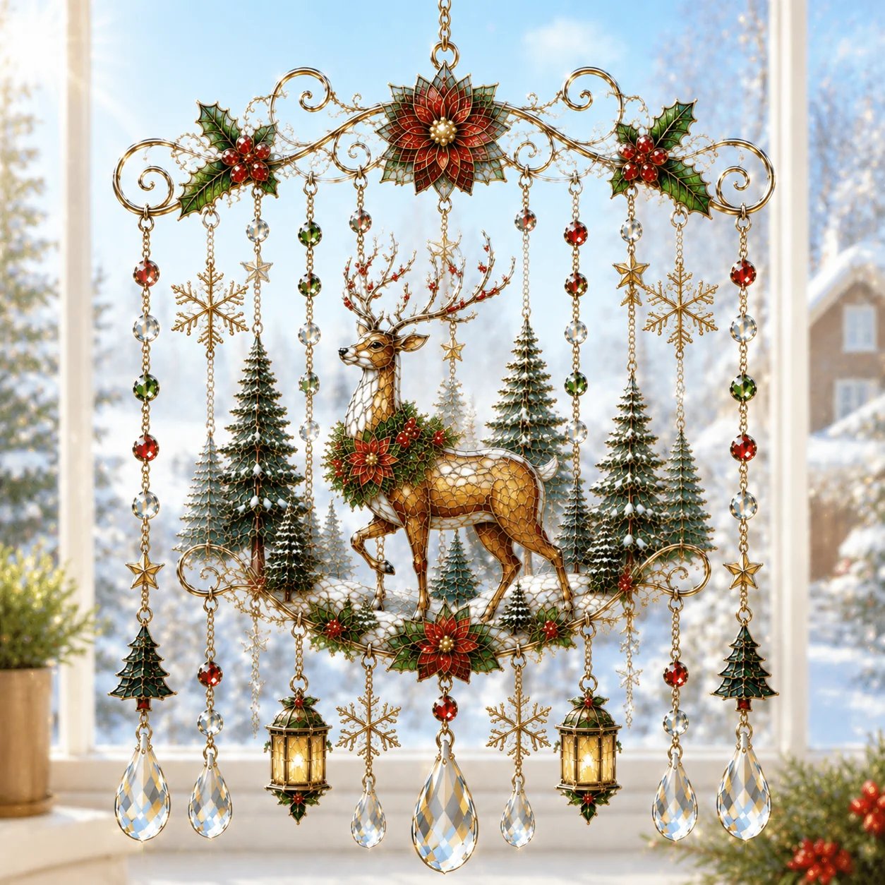 Christmas Stained Glass Window Hanging Suncatcher