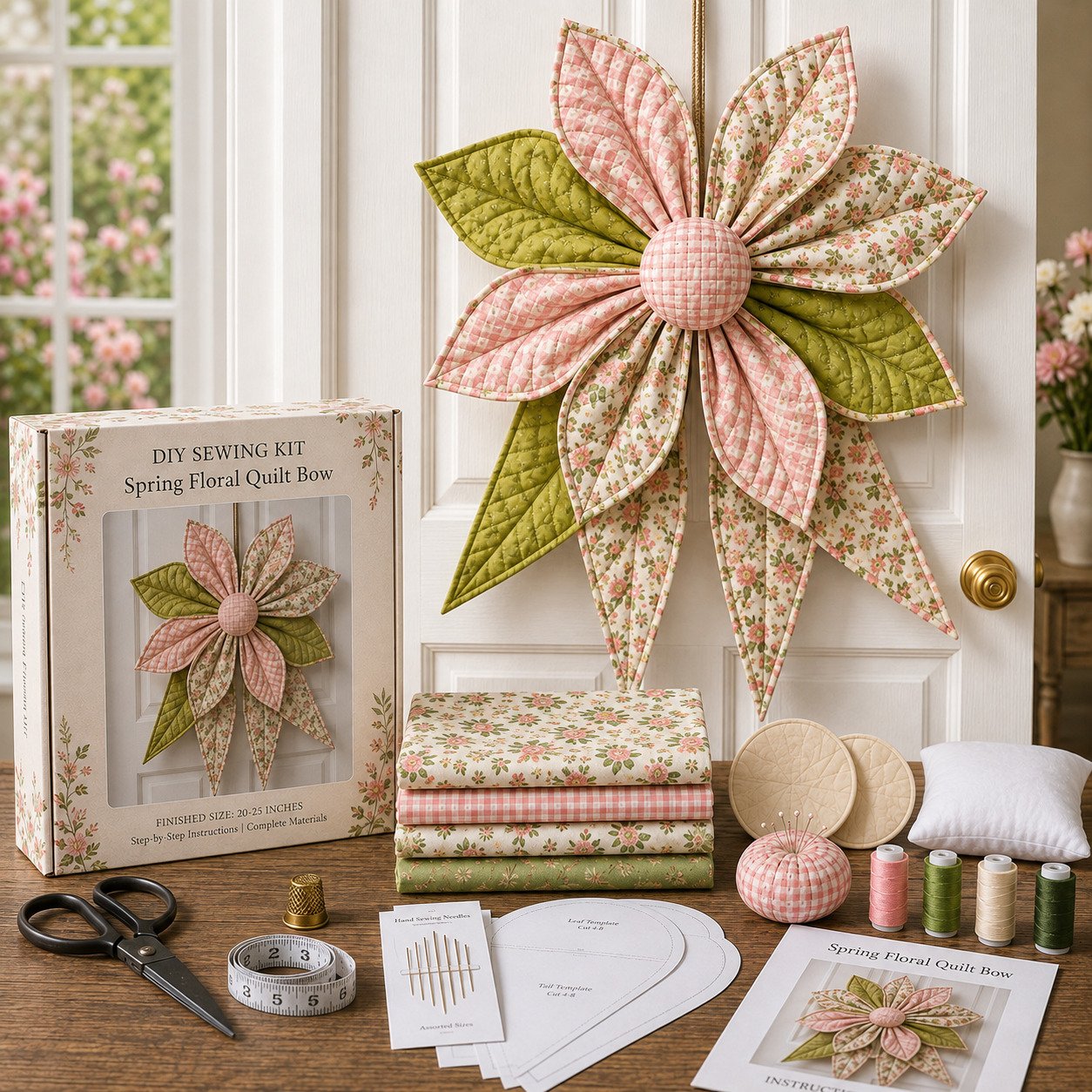 🎀 DIY Oversized Quilted Bow Sewing Kit – 23–25 in Seasonal Door Décor