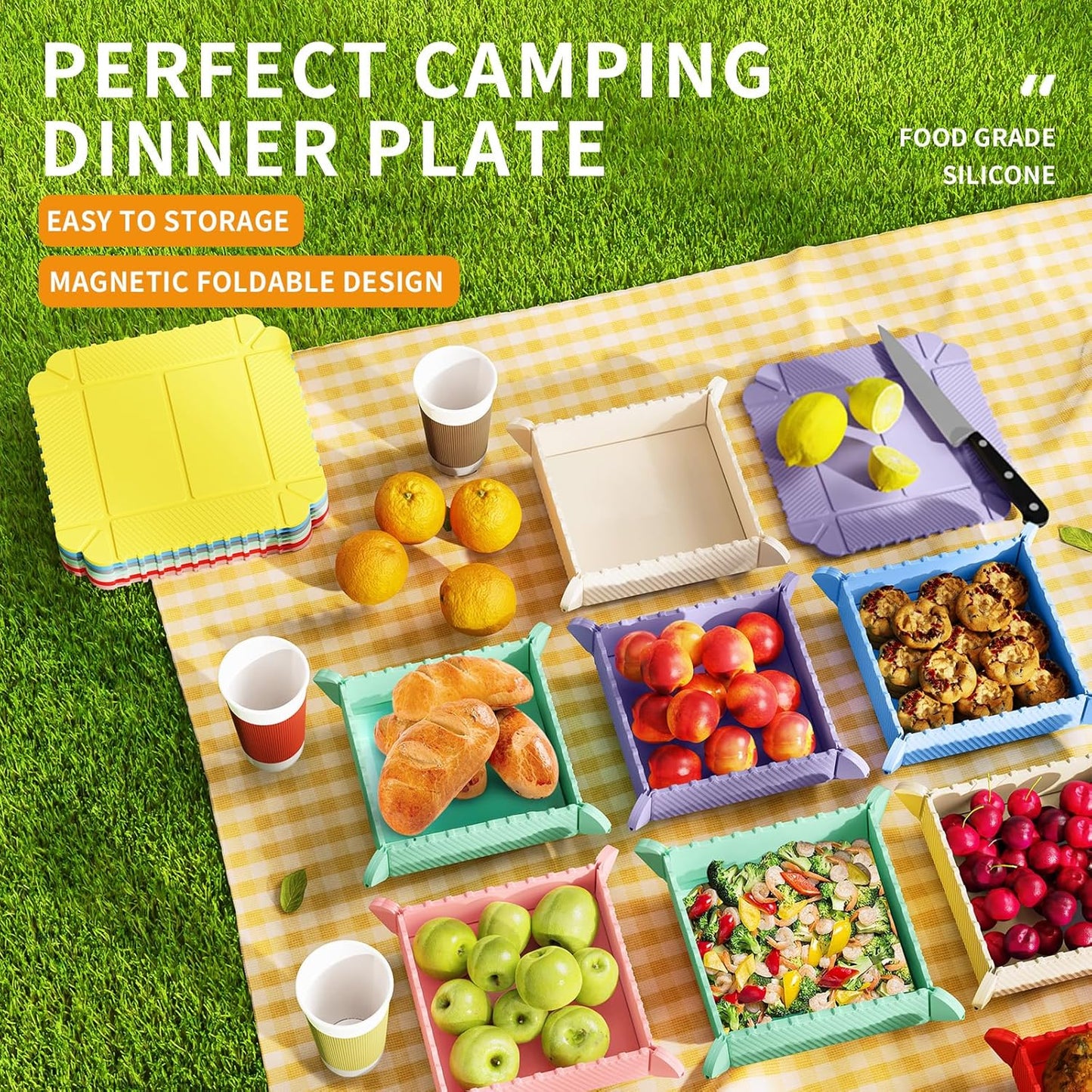 Foldable Magnetic Silicone Camping Bowls & Plates