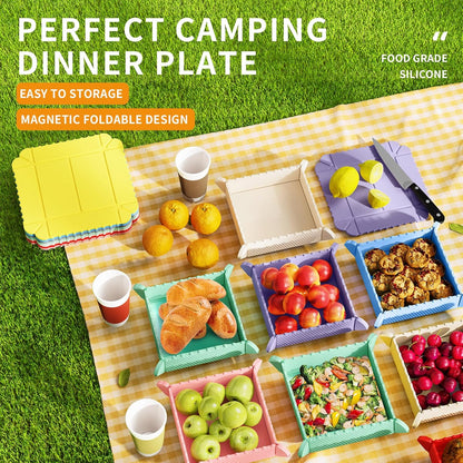 Foldable Magnetic Silicone Camping Bowls & Plates