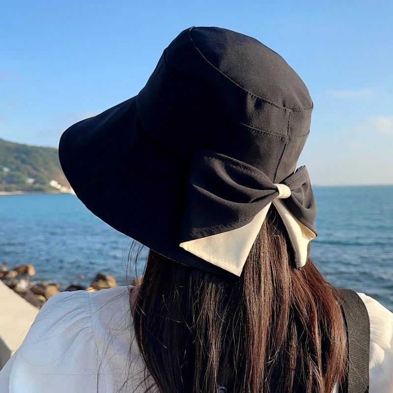 🔥Hot Sale 👒-  Women's Bowknot Wide Brim Sun Protective Hat