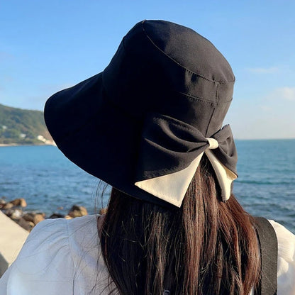 🔥Hot Sale 👒-  Women's Bowknot Wide Brim Sun Protective Hat