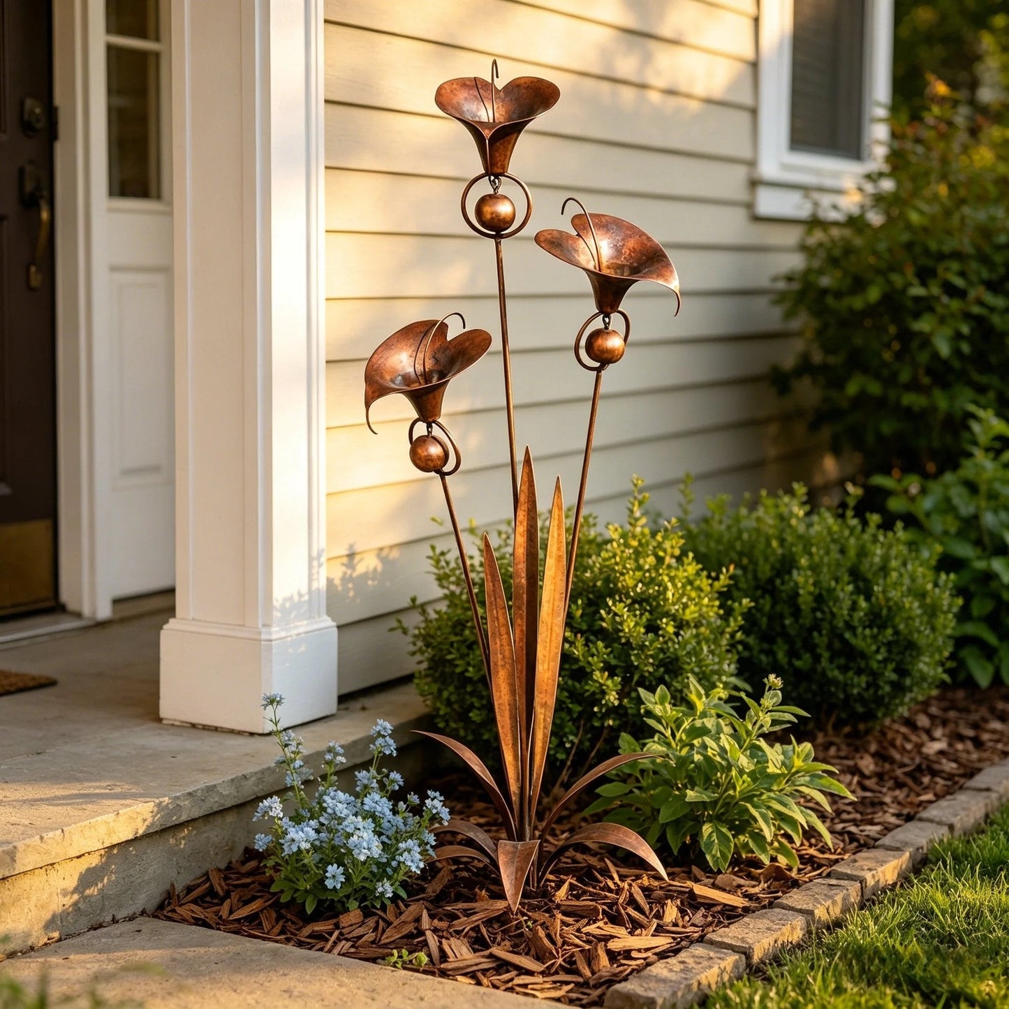 ⏰ 30% OFF – Limited Time Only✨🌼Flamed Copper Three Calla Lilies Garden Stake with Bells🔔