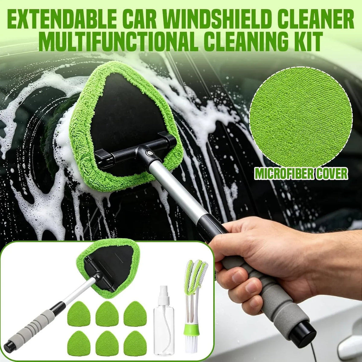 🔥Car Window Cleaner Kit Extendable Handle Windshield Cleaning Tool 🚗