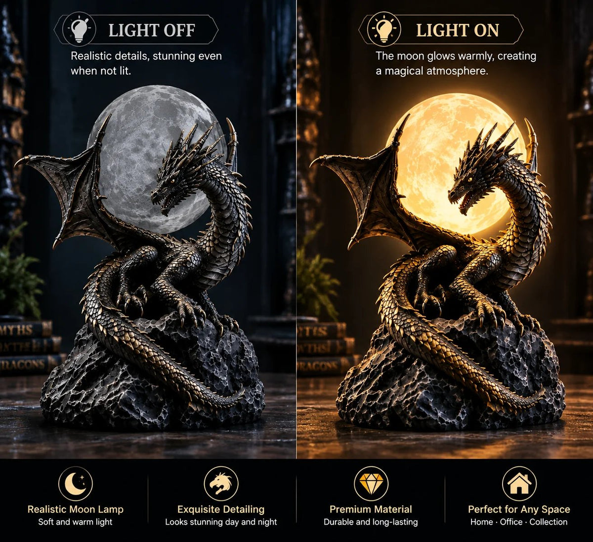 🐉 Gotische Drachenmond-Globus-Statue-Lampe
