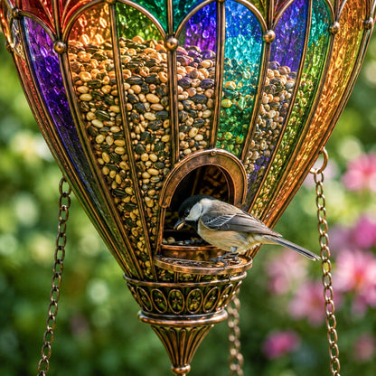 🐦 Stained Glass Hot Air Balloon Bird Feeder Fountain🌈