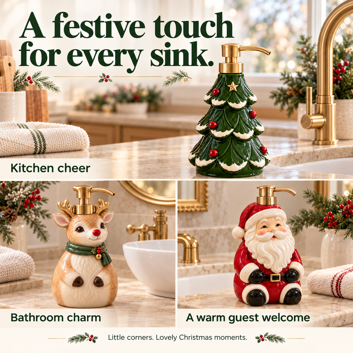 🎄 Christmas Cheer Ceramic Soap Dispenser – A Festive Touch for Your Sink ✨