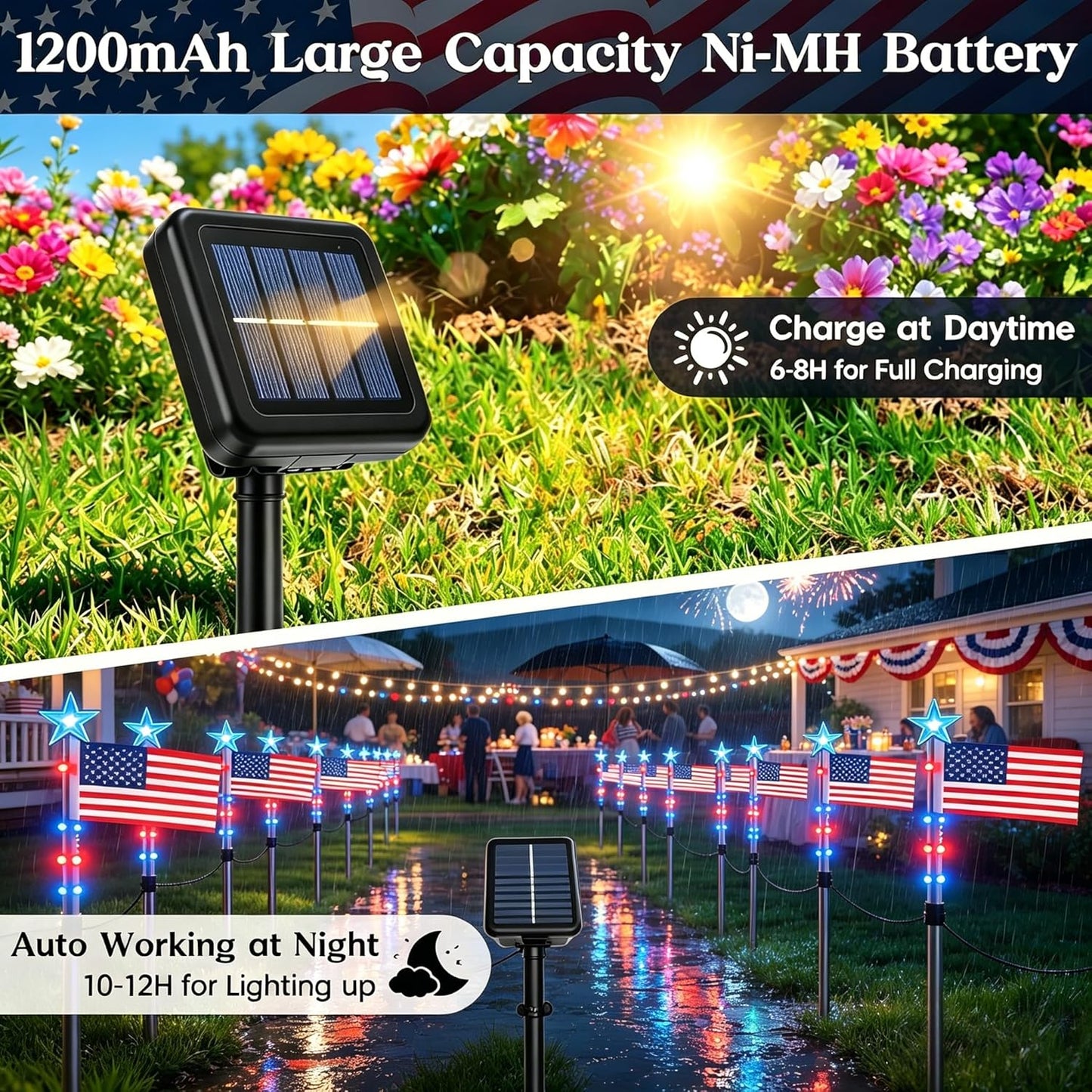 🔥🔥🔥8 Pack Solar American Flag Lights Outdoor,American Flag Pathway Lights, Solar Flag Lights, Auto On/Off 8Modes IP65 Waterproof, 4th of July Decorations Outdoor for Yard Garden Memorial Day 250Th-JKL