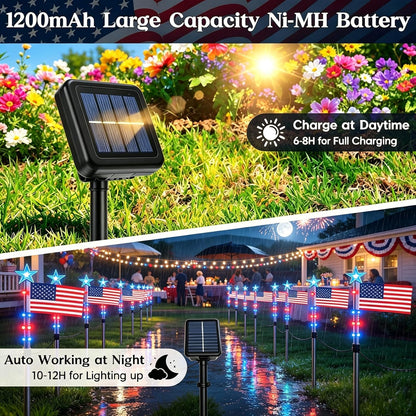 🔥🔥🔥8 Pack Solar American Flag Lights Outdoor,American Flag Pathway Lights, Solar Flag Lights, Auto On/Off 8Modes IP65 Waterproof, 4th of July Decorations Outdoor for Yard Garden Memorial Day 250Th-JKL