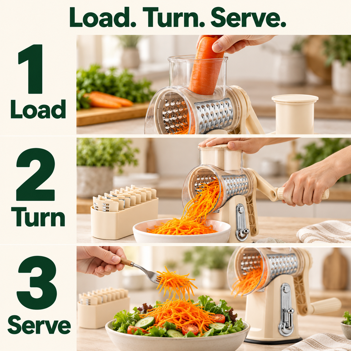 🥕 Hand-Crank Rotary Grater with Blade Storage – Fresh Prep, Less Fuss