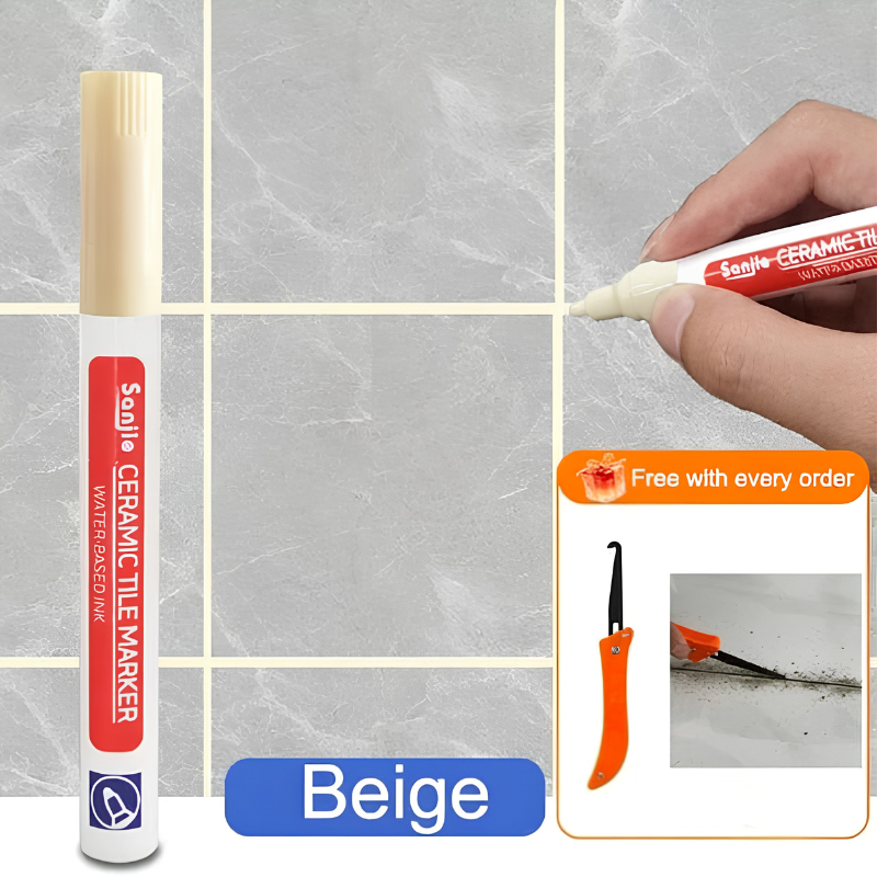 TileMarker 1+2 FREE - Anti-Mold Ceramic Tile Joint Pen Marker with Grout Hook Knife