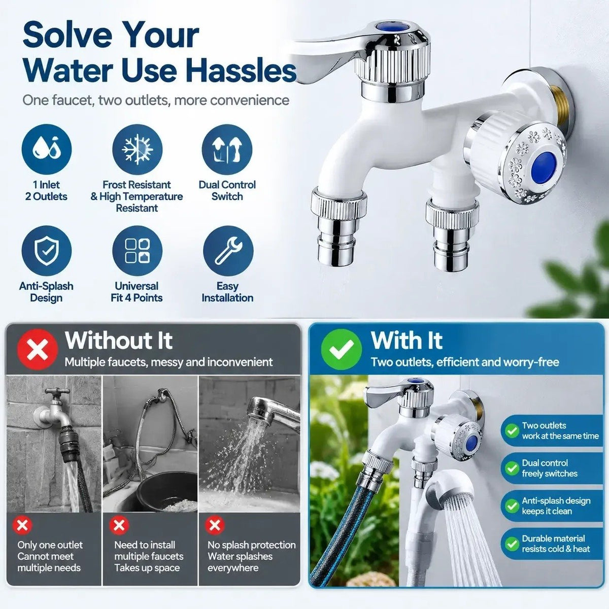 🔥😍✨Buy 1 Get 1 Free✨ - 🚰Dual Outlet Washing Machine Plastic Faucet, 1 In 2 Out Water Plastic Tap