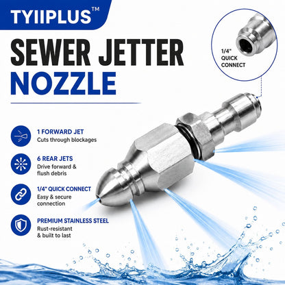 Stainless Steel Sewer Jetter Nozzle – 1/4" Quick Connect Drain Cleaning Attachment for Pressure Washers