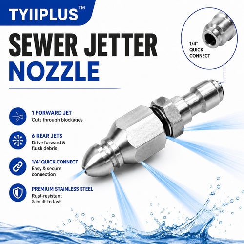 Stainless Steel Sewer Jetter Nozzle – 1/4" Quick Connect Drain Cleaning Attachment for Pressure Washers