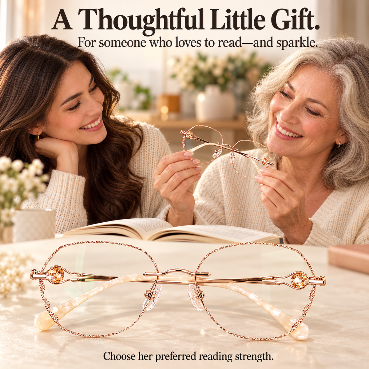 👓✨ Women’s Sparkling Rimless Blue Light Reading Glasses