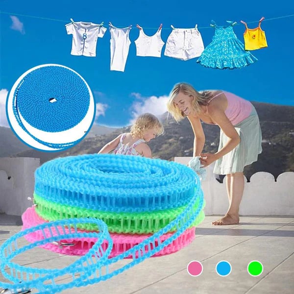 Adjustable Windproof Clothesline with Hooks - Portable Heavy Duty Travel Laundry Line for Outdoor, Backyard, Camping & Indoor Drying