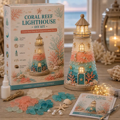 💥  💙 DIY Sea Glass Lighthouse Kit – Light-Up Coastal Craft & Handmade Home Decor