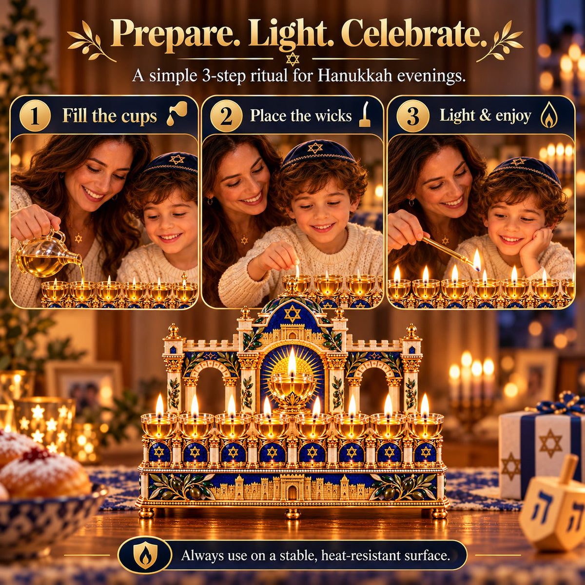 8-Night Hanukkah Oil Light Centerpiece