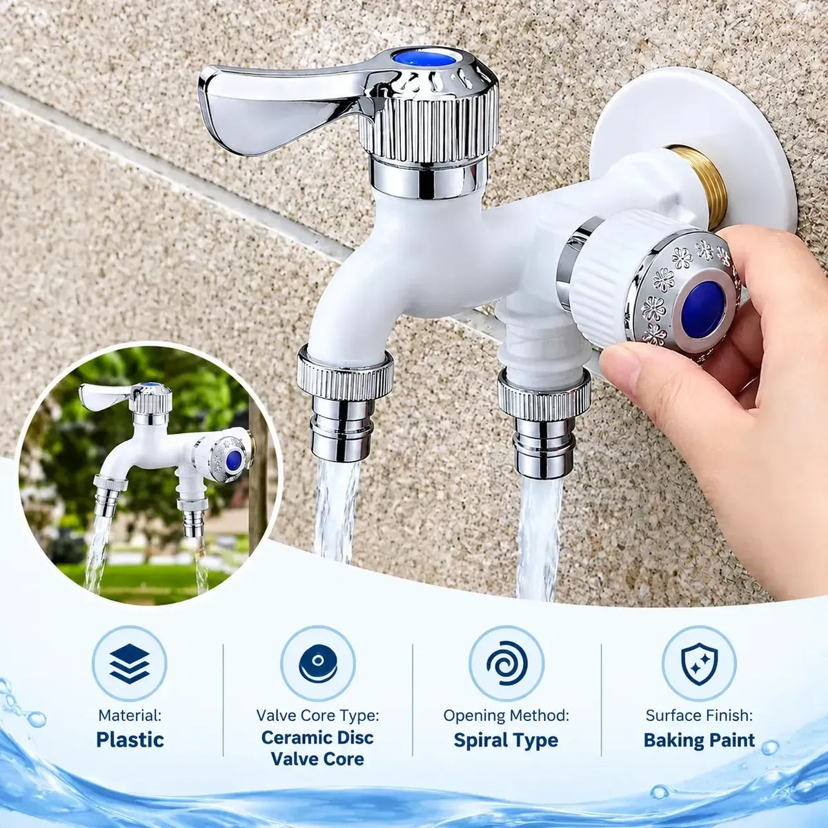 🔥😍✨Buy 1 Get 1 Free✨ - 🚰Dual Outlet Washing Machine Plastic Faucet, 1 In 2 Out Water Plastic Tap
