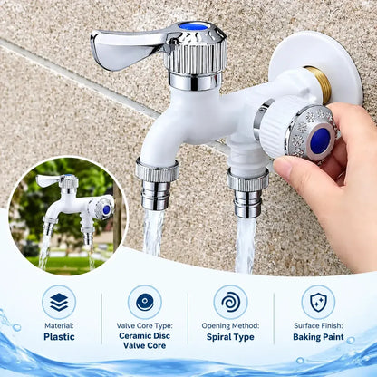 🔥😍✨Buy 1 Get 1 Free✨ - 🚰Dual Outlet Washing Machine Plastic Faucet, 1 In 2 Out Water Plastic Tap