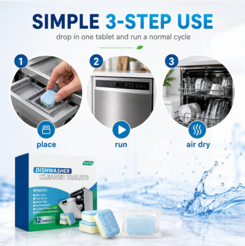 Dishwasher Cleaner Tablets 12-Pack – Descaling & Deodorizing Pods for Limescale, Calcium Buildup & Odor Control